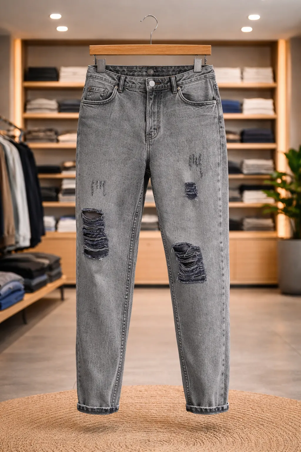 Men's Ripped Grey Wash Jeans